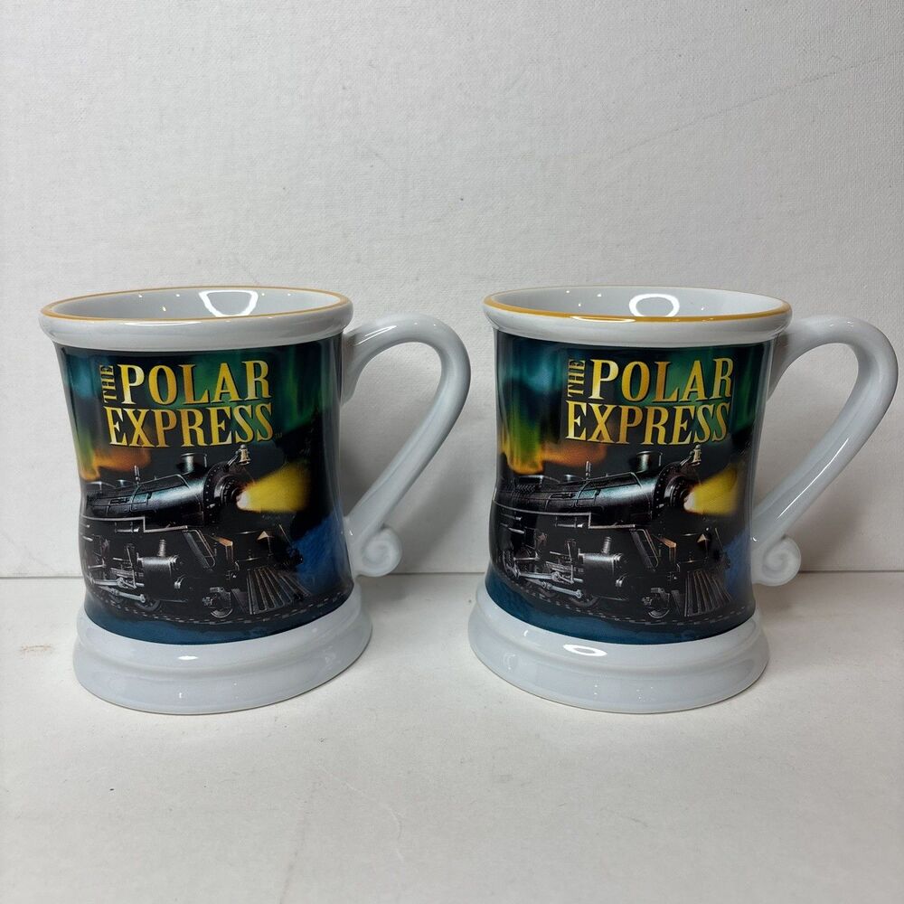 2 Polar Express 3D Train Coffee Mugs Warner Bro  2023 Ceramic 12 oz NEW Xmas